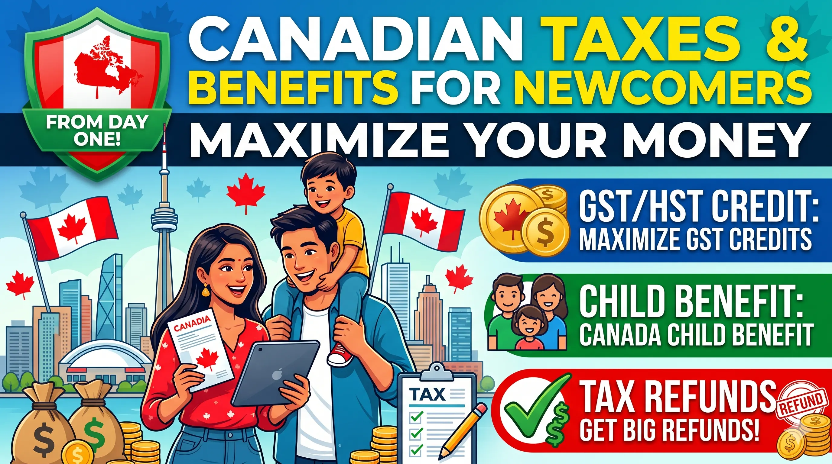 Taxes & Government Benefits in Canada for Newcomers: Maximize GST Credits, Child Benefits, and Tax Refunds From Day One